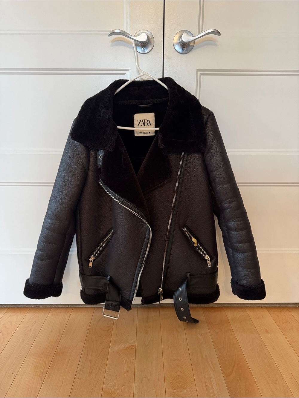 Zara Black Faux Shearling Biker Jacket